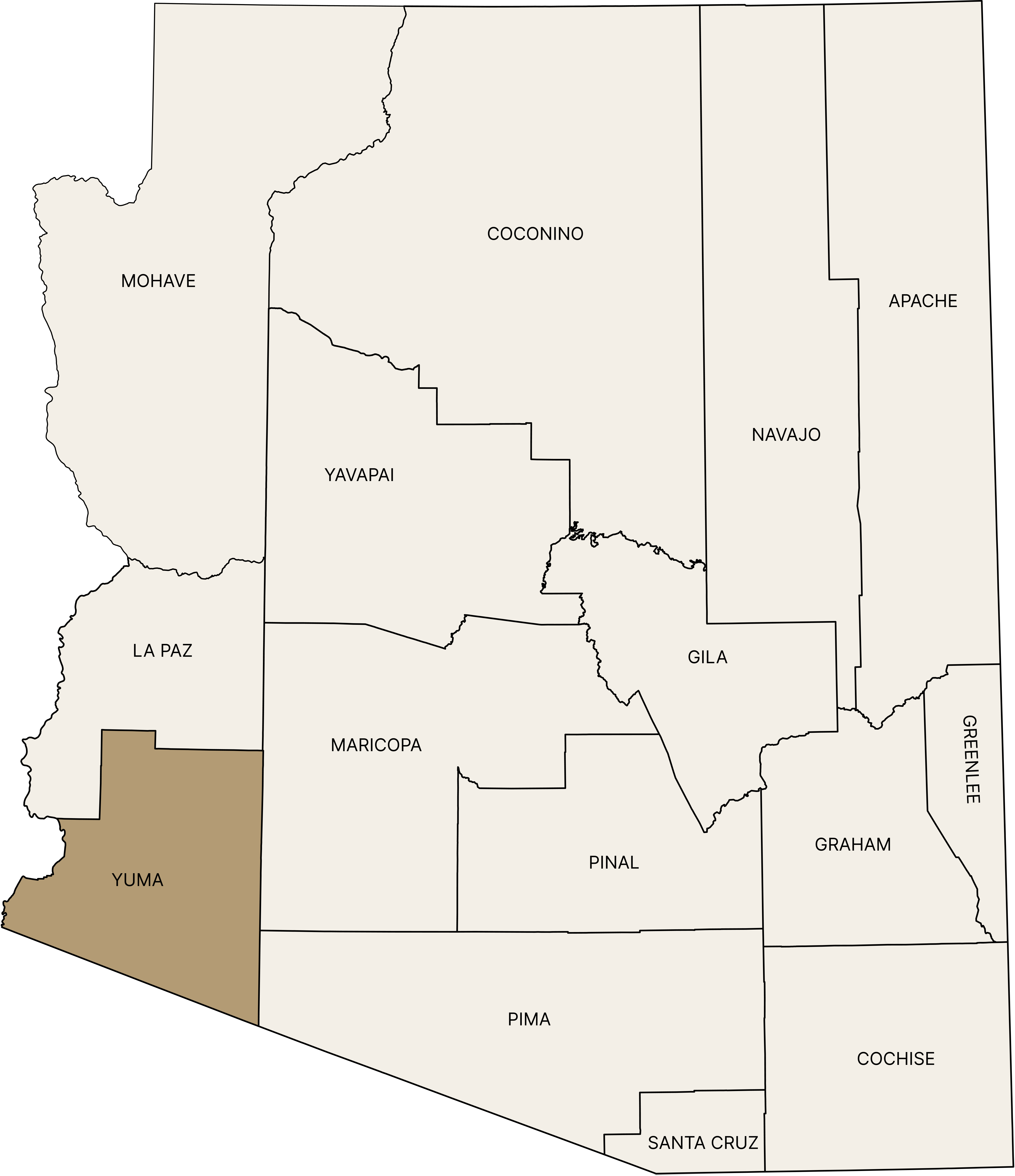 Map of Arizona with Yuma County highlighted as the service area.